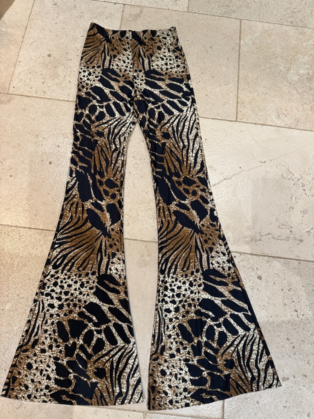 Novella Royale Black and Gold Animal Print Flare Pants